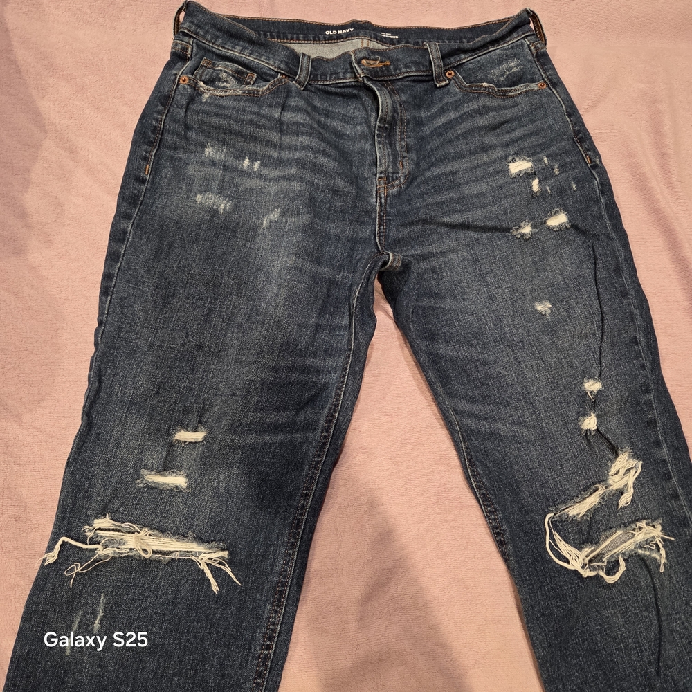Old Navy Dark Blue Distressed Boyfriend Jeans